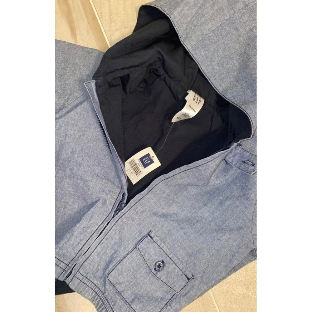 NEW Vintage Baby Gap Boys Chambray Hoodie Jacket & Striped Pants 18-24 Months